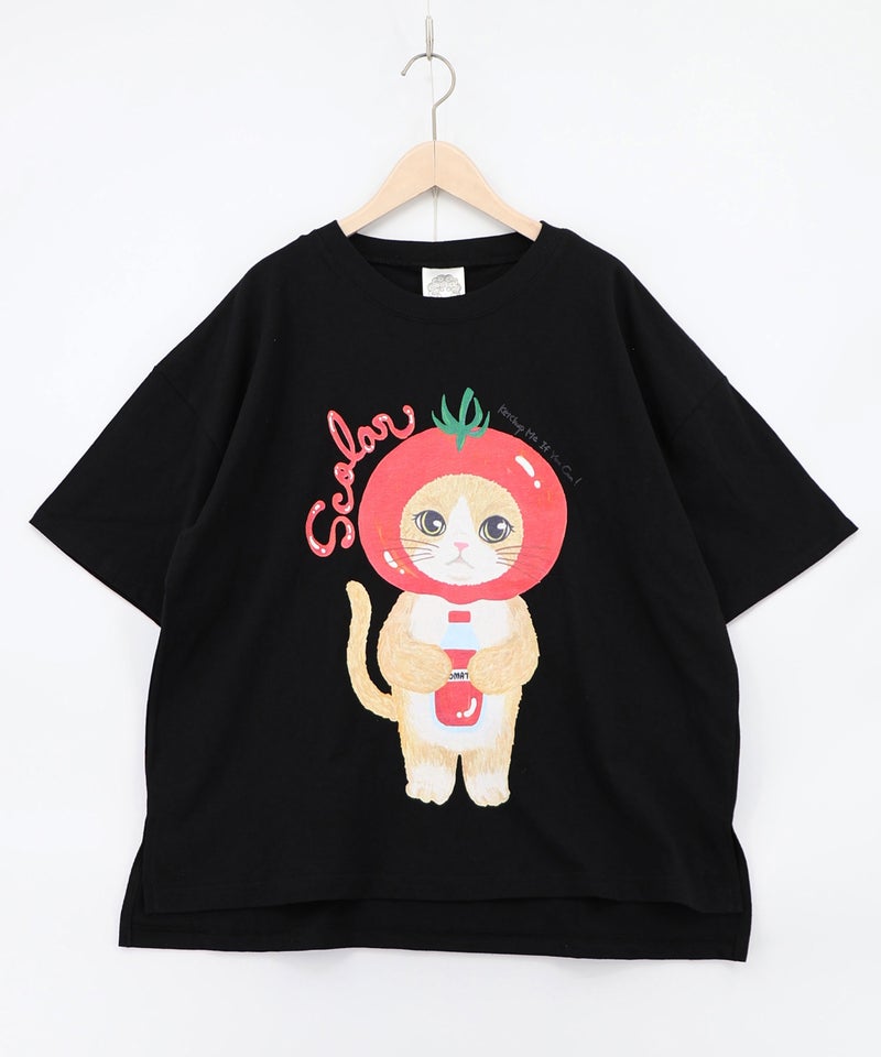 トマトにゃんこ柄プリントTシャツ-11