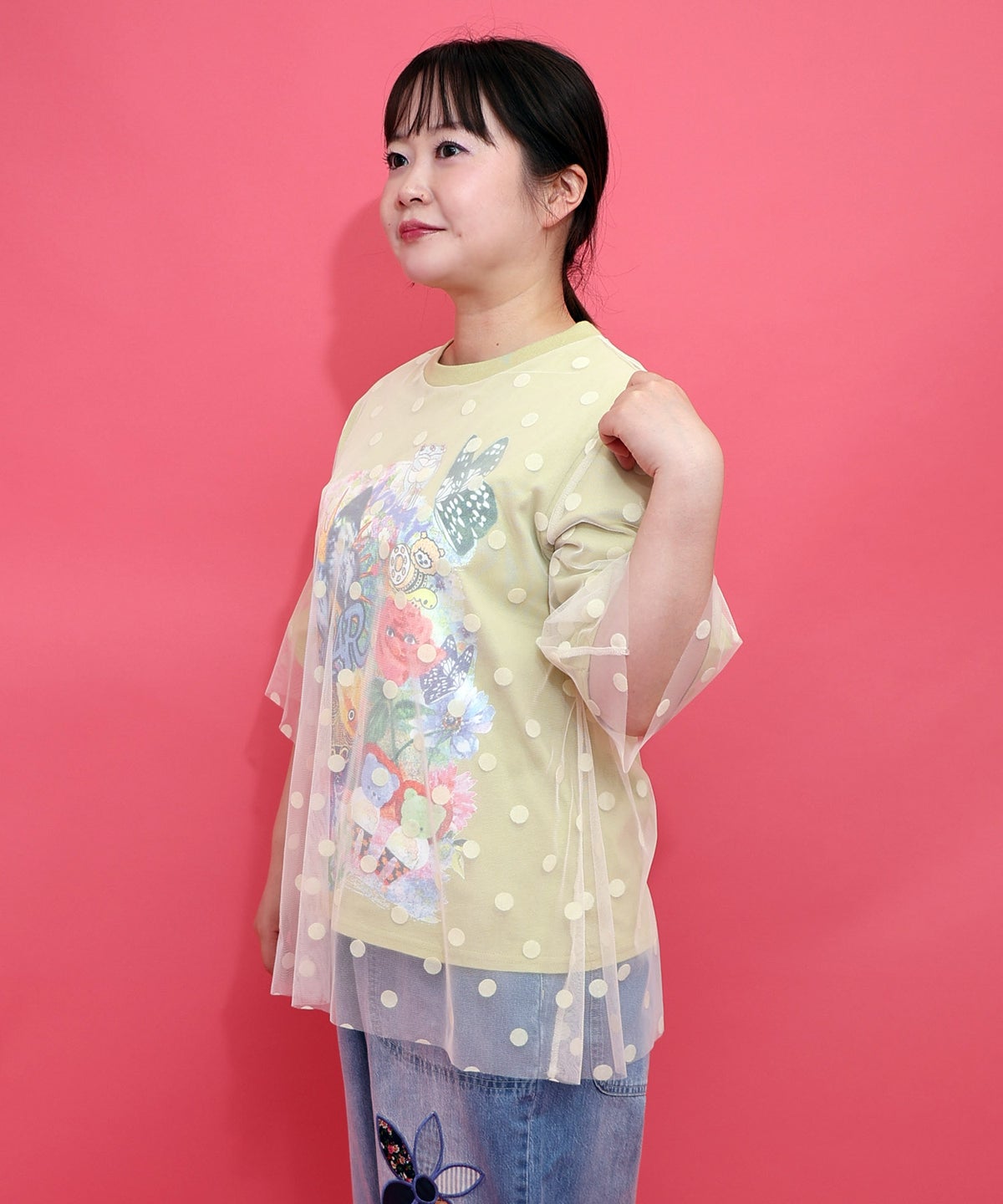 ドットチュール重ねアート柄Tシャツ-4