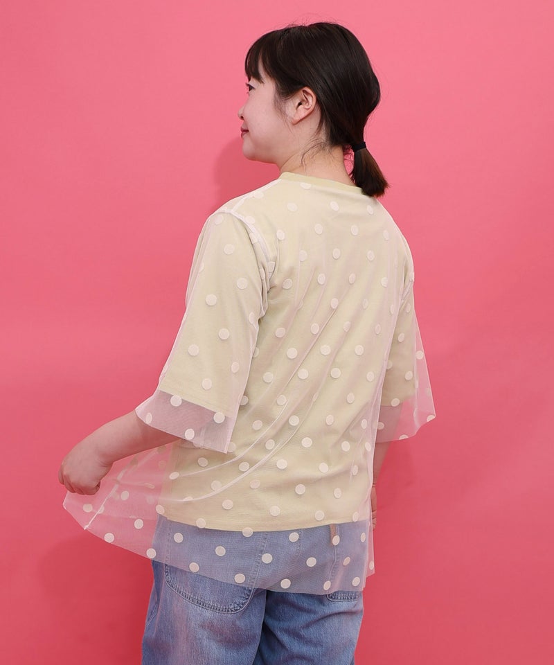 ドットチュール重ねアート柄Tシャツ-5