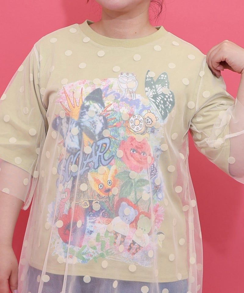 ドットチュール重ねアート柄Tシャツ-6