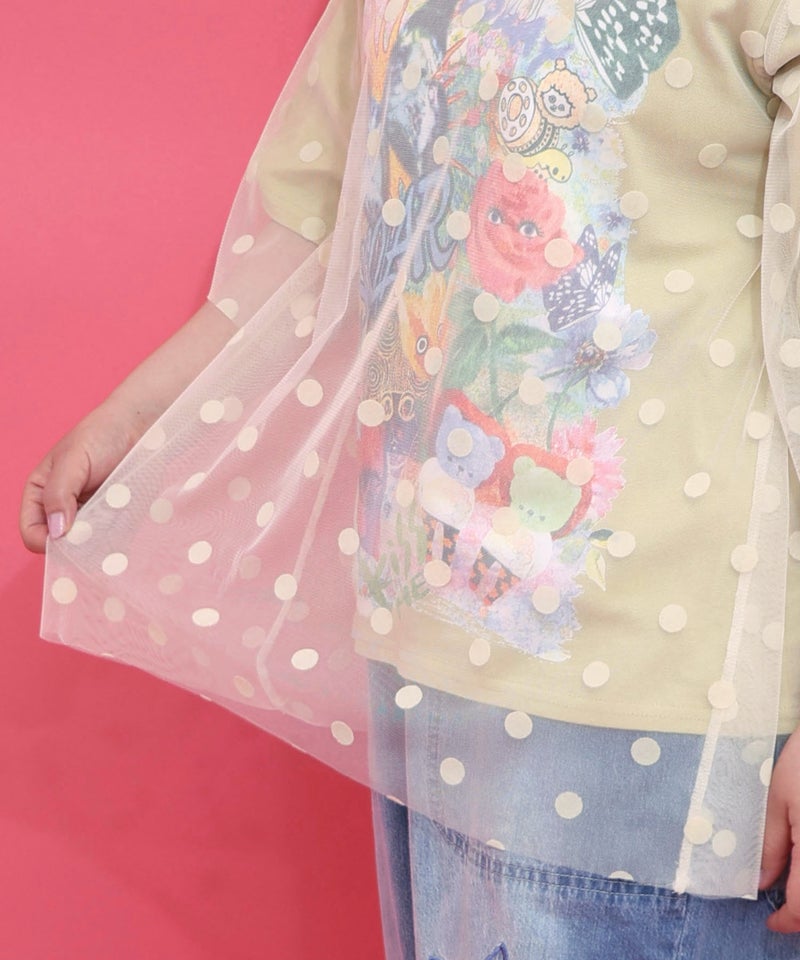 ドットチュール重ねアート柄Tシャツ-7