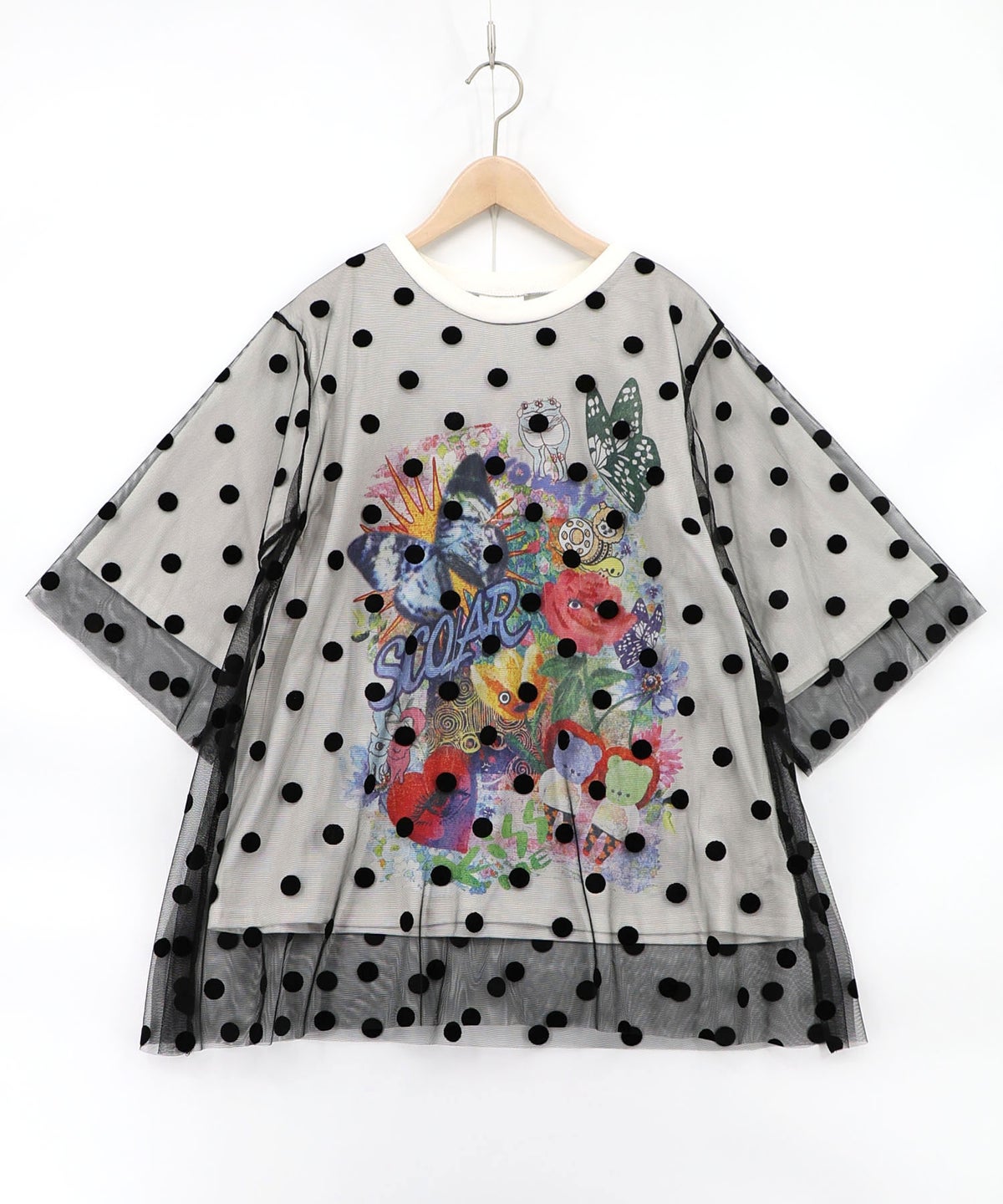 ドットチュール重ねアート柄Tシャツ-8