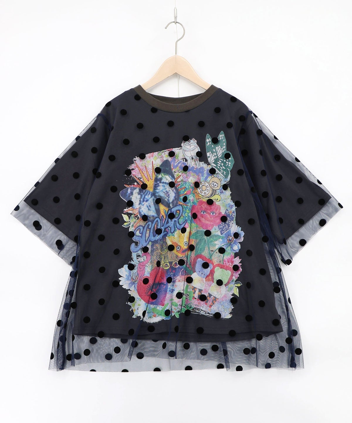 ドットチュール重ねアート柄Tシャツ-10