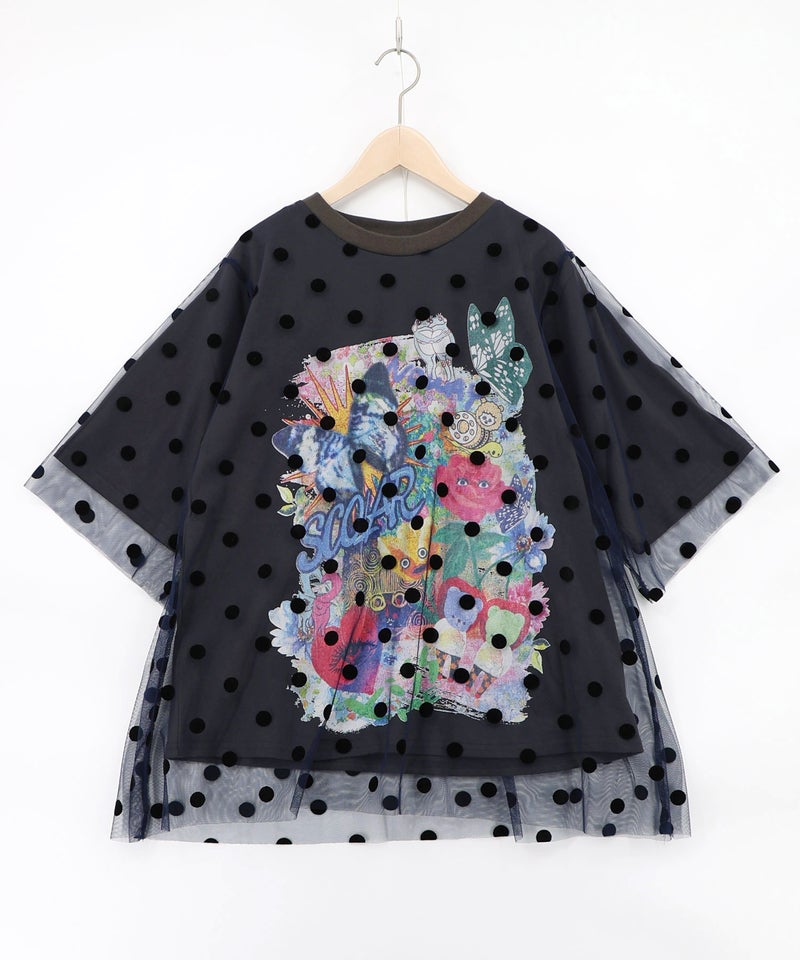 ドットチュール重ねアート柄Tシャツ-10