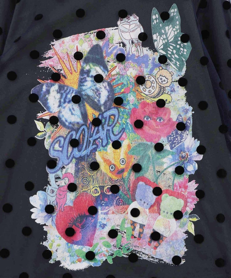 ドットチュール重ねアート柄Tシャツ-11