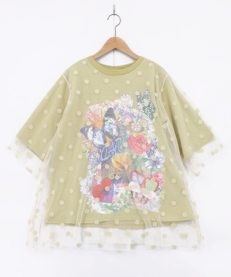 ドットチュール重ねアート柄Tシャツ-12