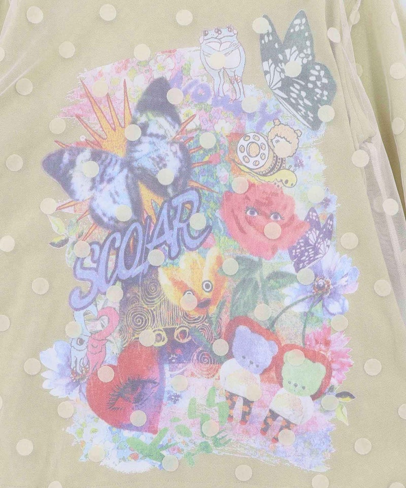 ドットチュール重ねアート柄Tシャツ-13