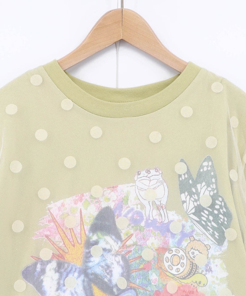 ドットチュール重ねアート柄Tシャツ-14