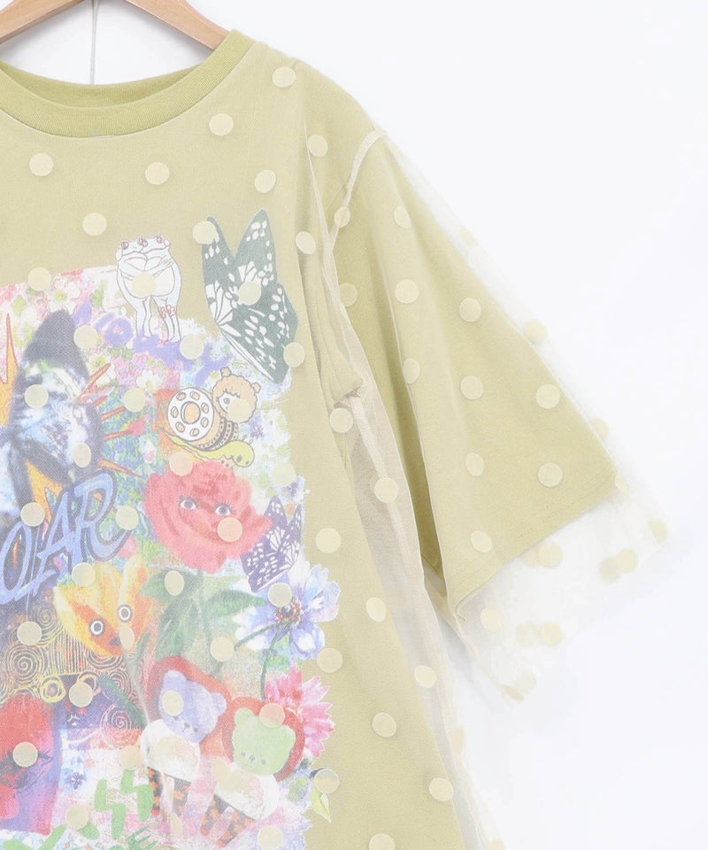ドットチュール重ねアート柄Tシャツ-15