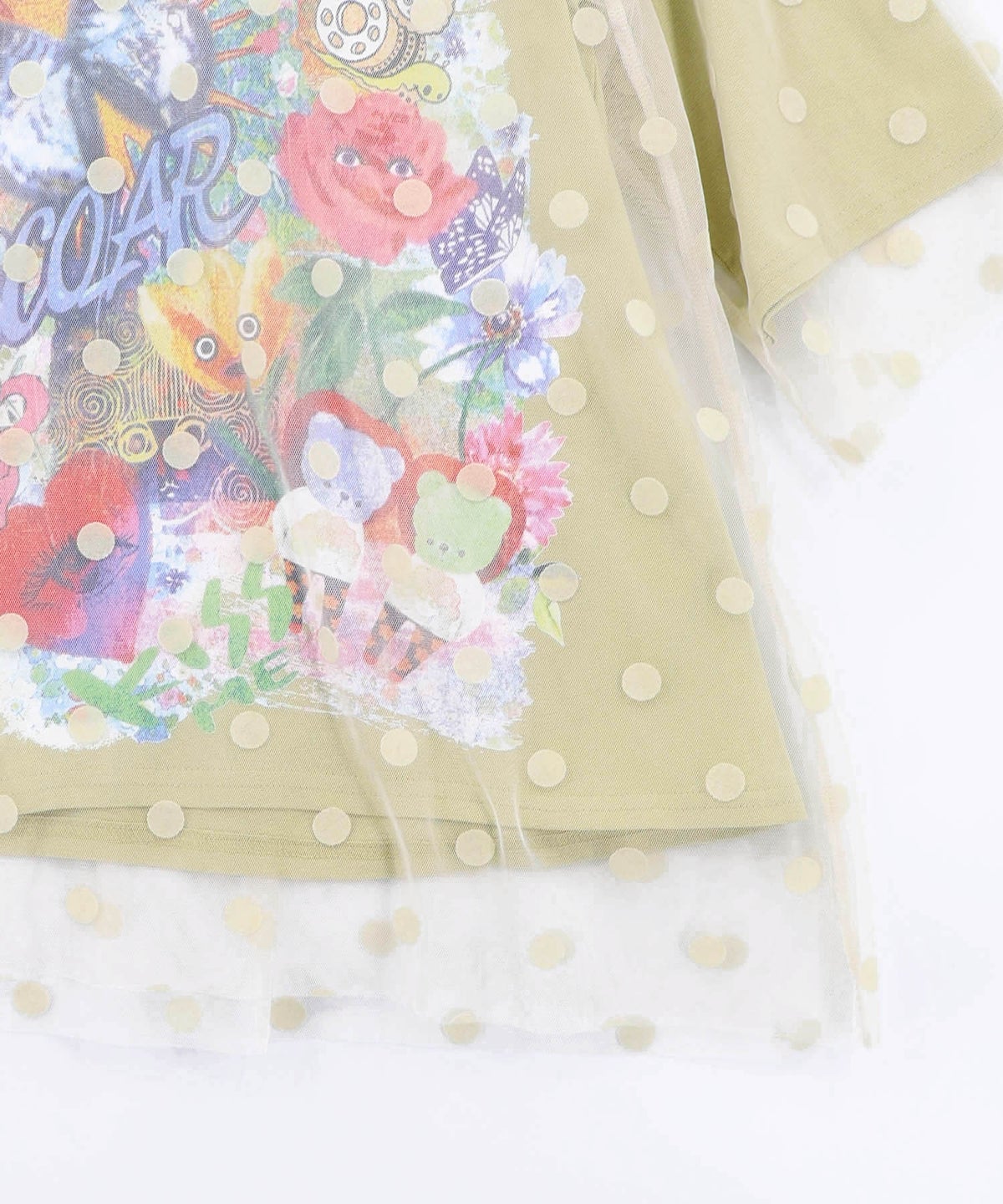 ドットチュール重ねアート柄Tシャツ-16