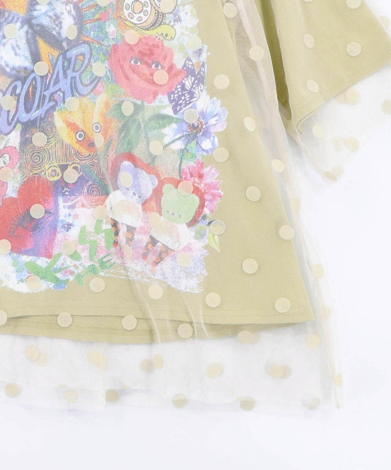 ドットチュール重ねアート柄Tシャツ-16