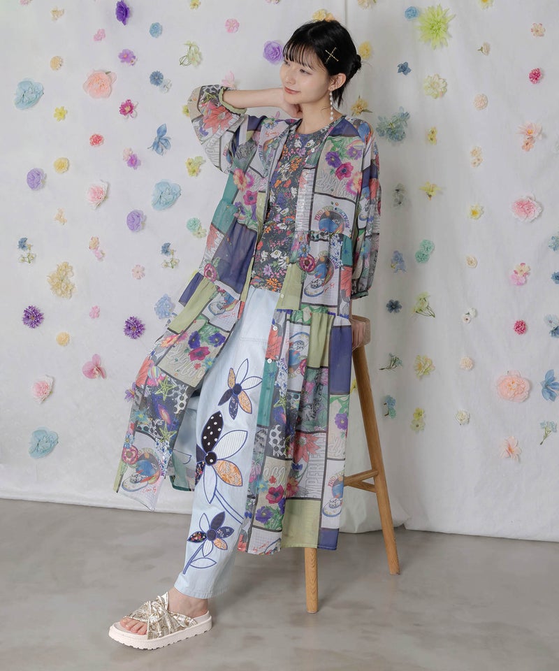 アートコラージュ柄 シャツワンピース-1