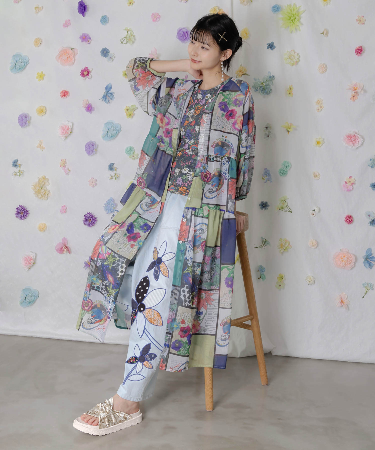 スカラー 162623：アートコラージュ柄 シャツワンピース 162623：アートコラージュ柄 シャツワンピースの通販-ScoLar
