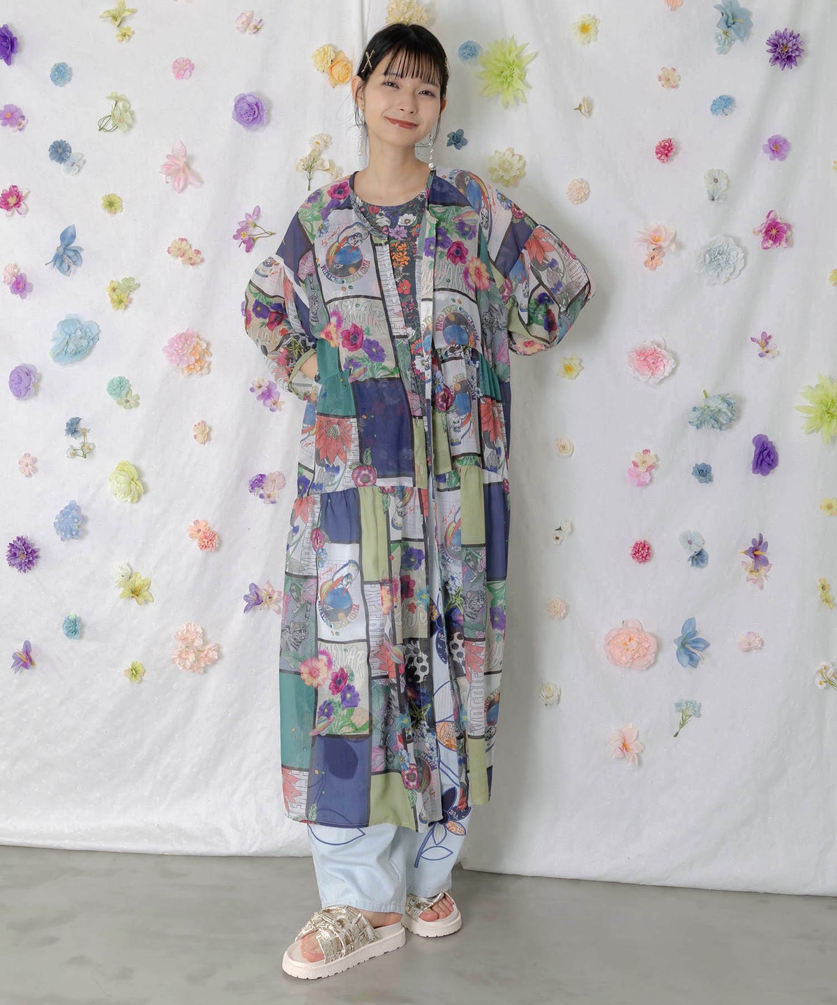 アートコラージュ柄 シャツワンピース-2