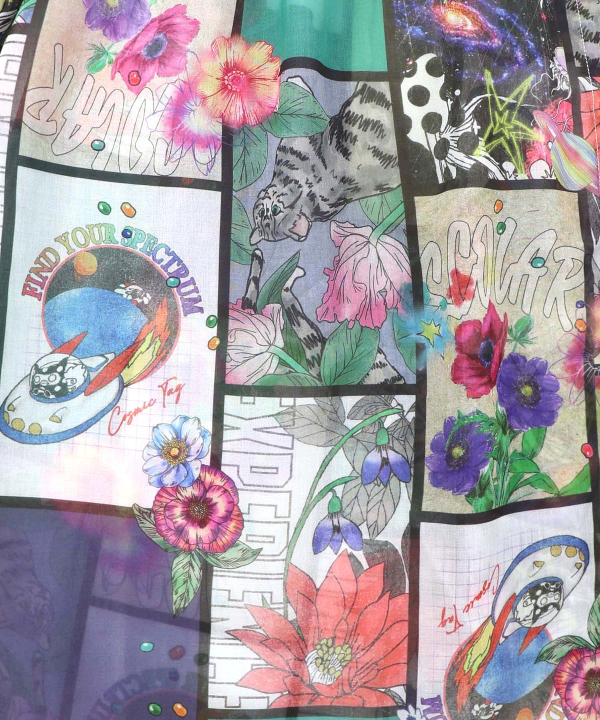 アートコラージュ柄 シャツワンピース-9