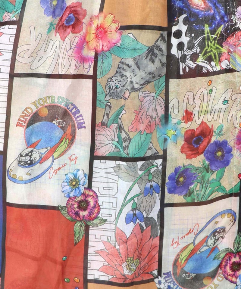 アートコラージュ柄 シャツワンピース-11