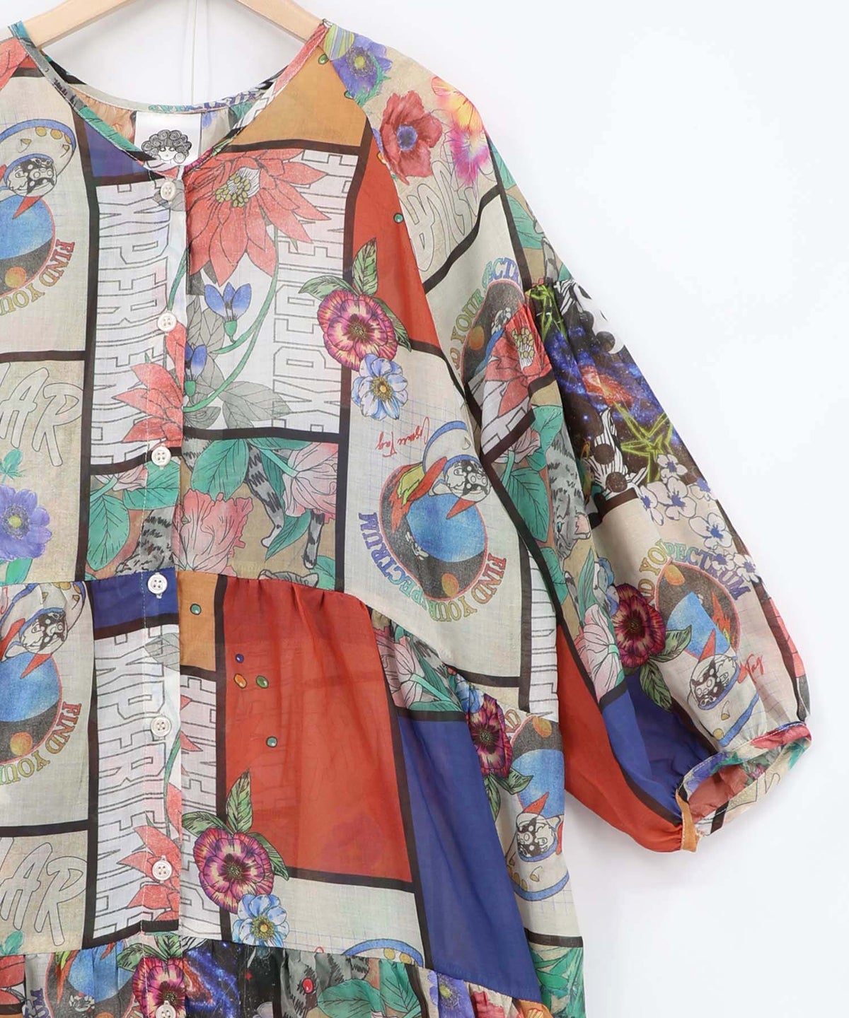 アートコラージュ柄 シャツワンピース-13