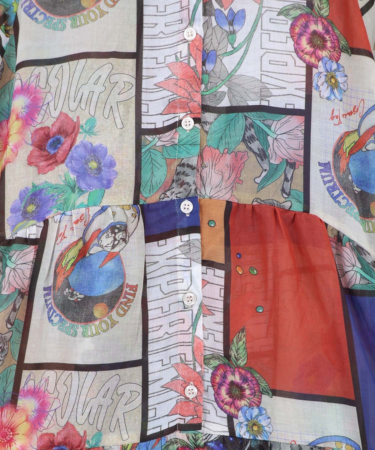 アートコラージュ柄 シャツワンピース-14