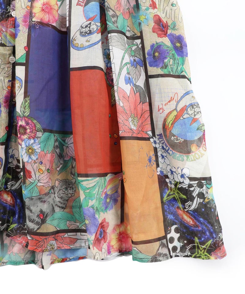 アートコラージュ柄 シャツワンピース-15