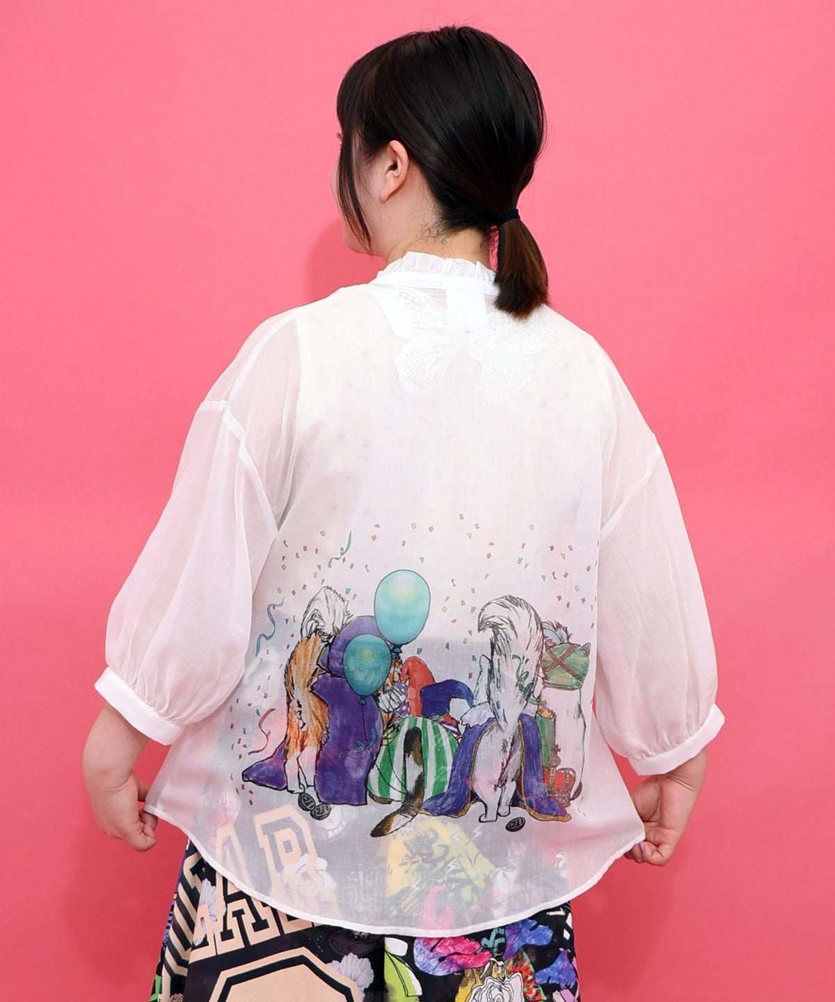 仮面舞踏会のネコ柄 ボイルガーゼシャツ-5