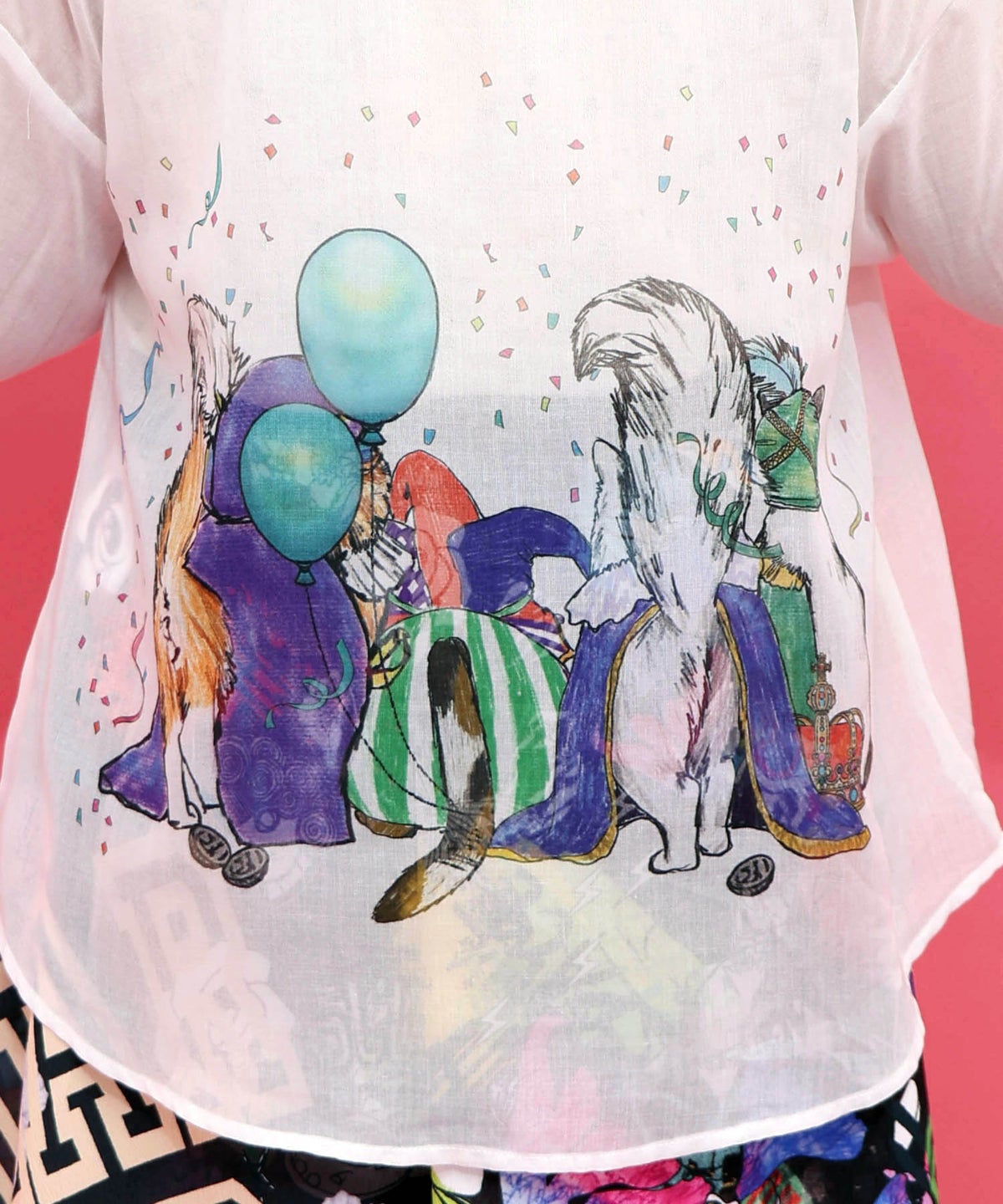 仮面舞踏会のネコ柄 ボイルガーゼシャツ-7