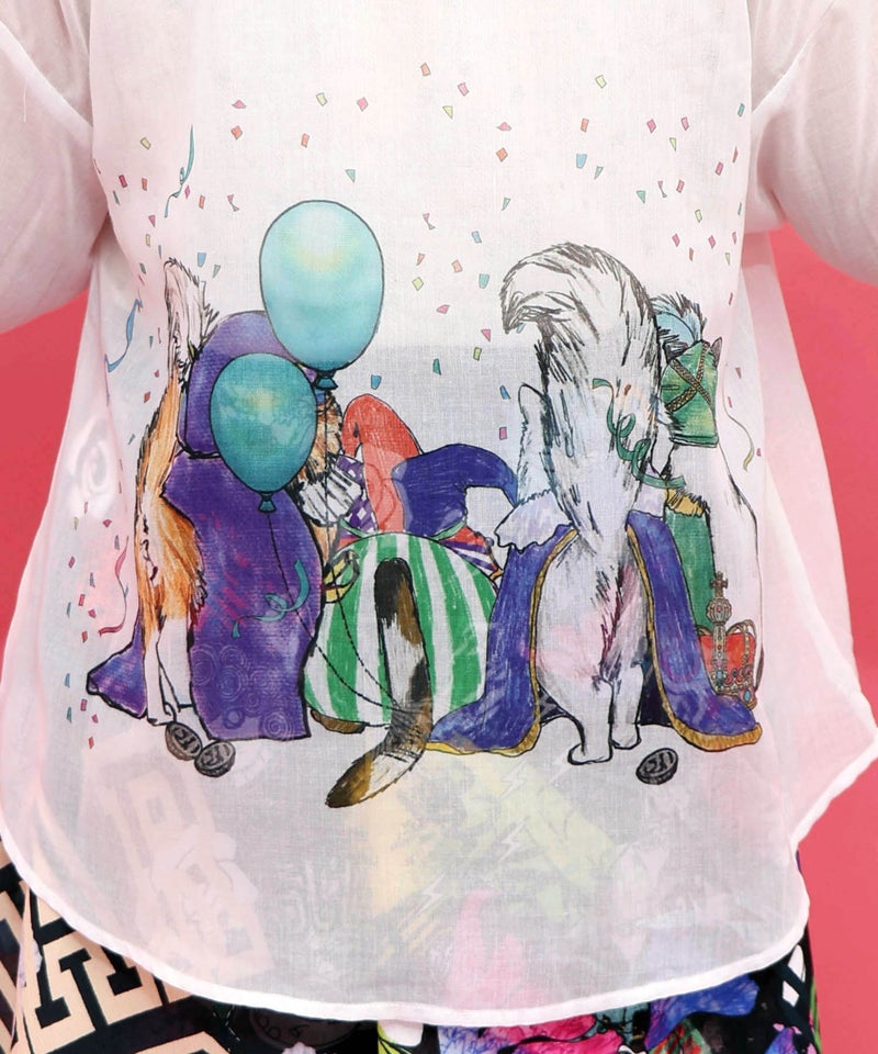 仮面舞踏会のネコ柄 ボイルガーゼシャツ-7