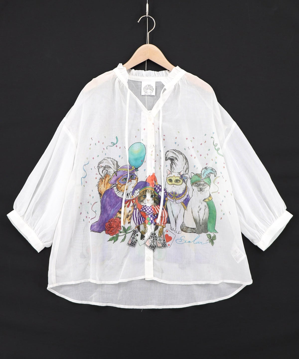 仮面舞踏会のネコ柄 ボイルガーゼシャツ-8