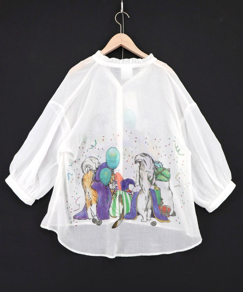 仮面舞踏会のネコ柄 ボイルガーゼシャツ-9