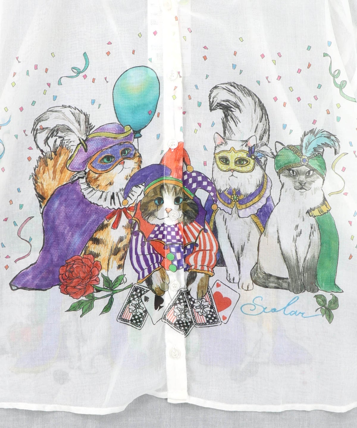 仮面舞踏会のネコ柄 ボイルガーゼシャツ-10