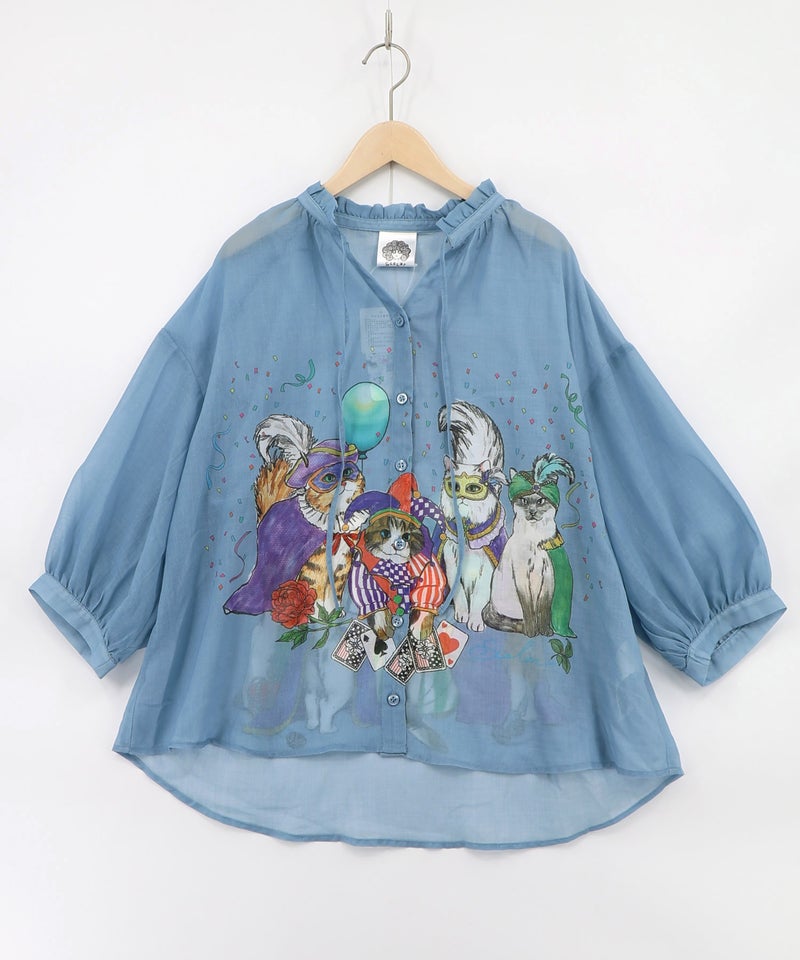 仮面舞踏会のネコ柄 ボイルガーゼシャツ-11