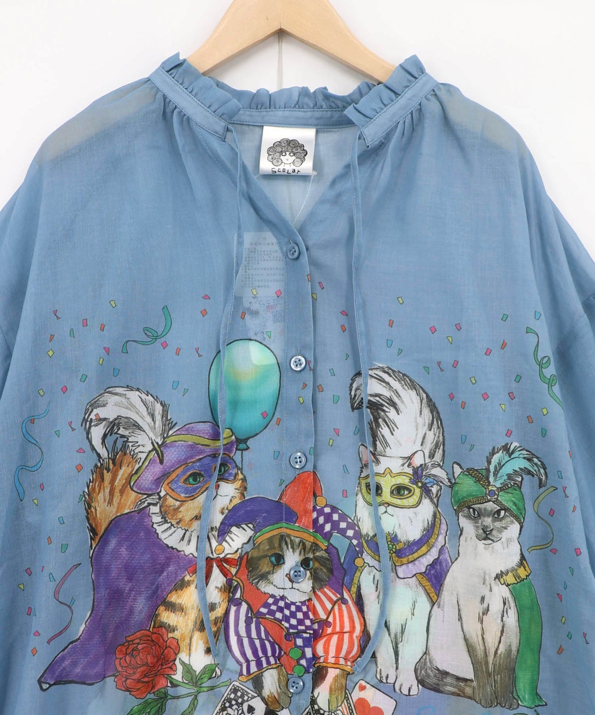 仮面舞踏会のネコ柄 ボイルガーゼシャツ-14