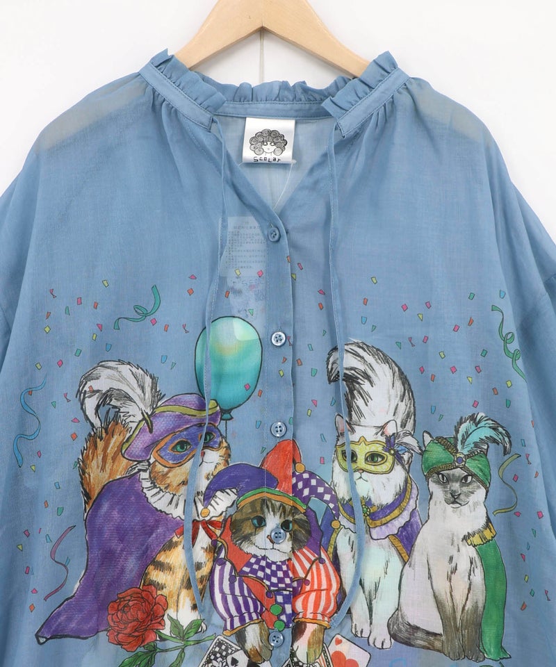 仮面舞踏会のネコ柄 ボイルガーゼシャツ-14