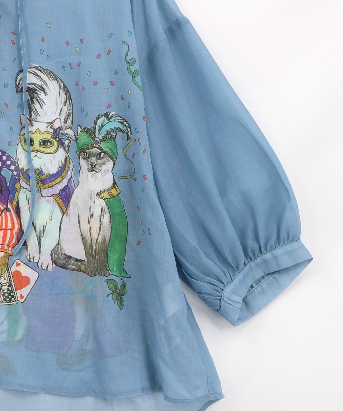 仮面舞踏会のネコ柄 ボイルガーゼシャツ-15