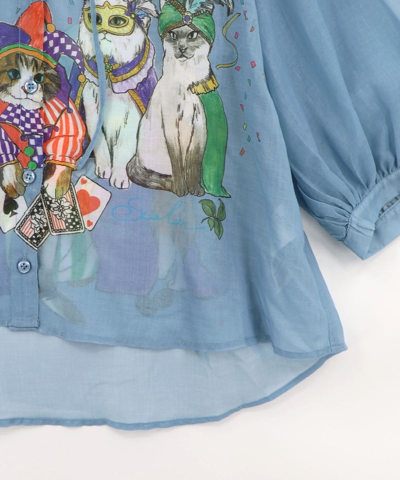 仮面舞踏会のネコ柄 ボイルガーゼシャツ-16