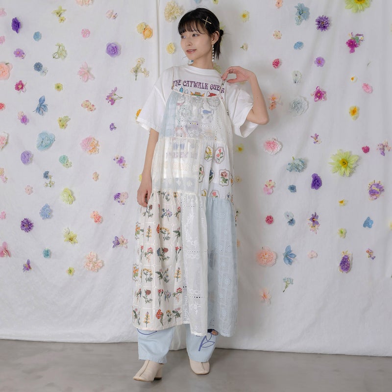 花刺繍×コットンレース×シアー 異素材キャミワンピース-8