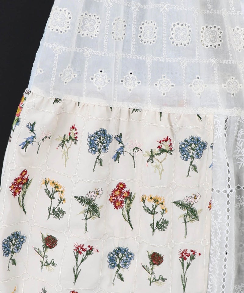 花刺繍×コットンレース×シアー 異素材キャミワンピース-10