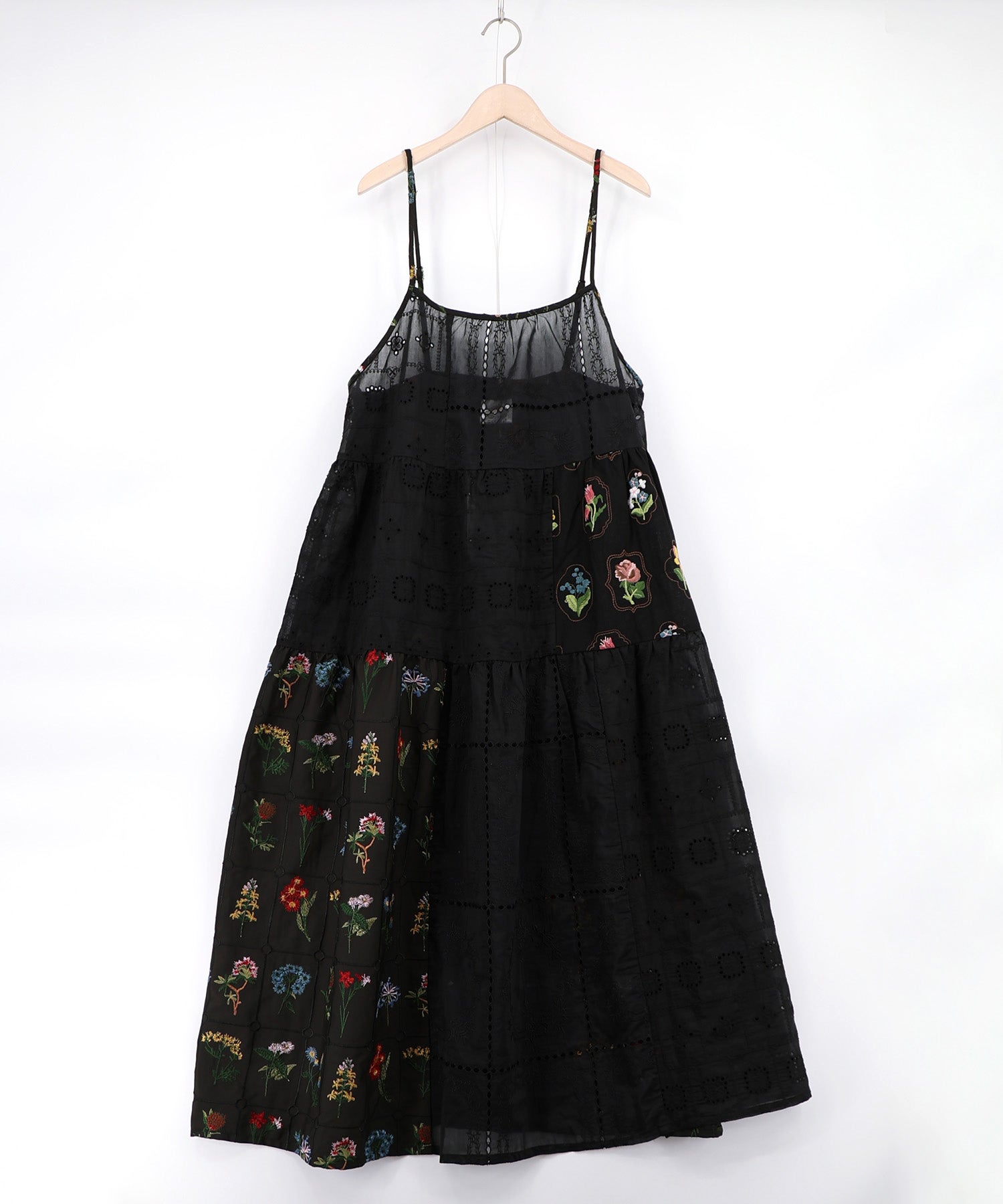 162603：花刺繍×コットンレース×シアー 異素材キャミワンピースの通販