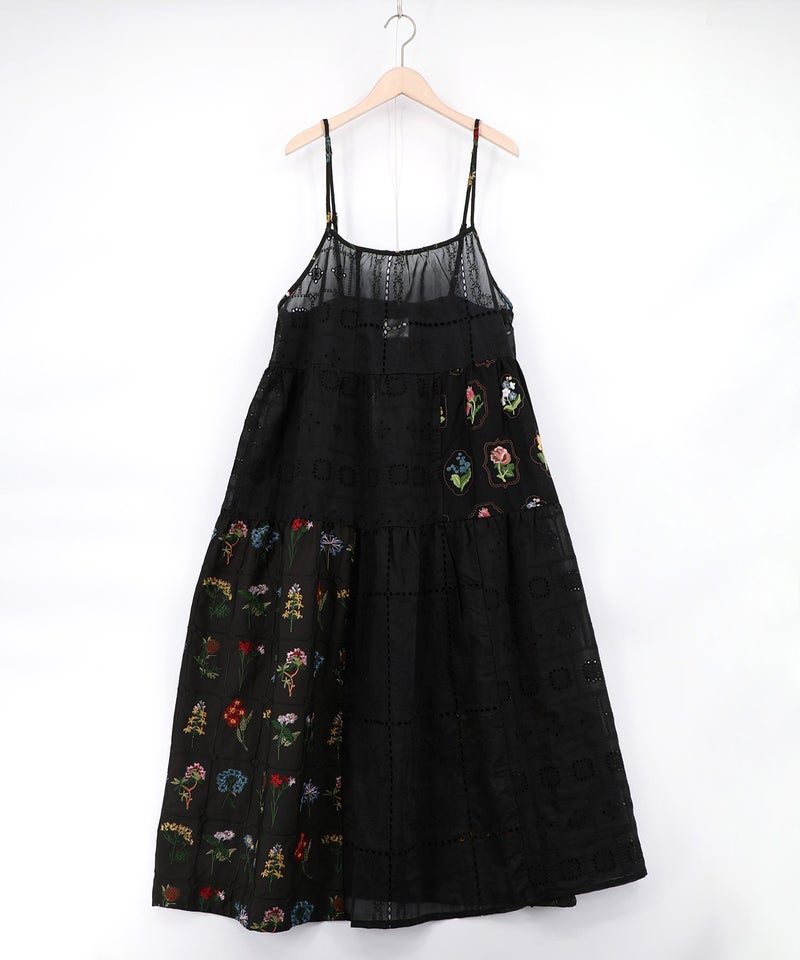花刺繍×コットンレース×シアー 異素材キャミワンピース-11