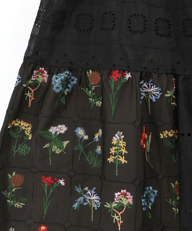 花刺繍×コットンレース×シアー 異素材キャミワンピース-12