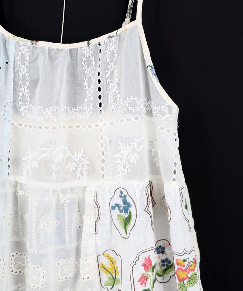 花刺繍×コットンレース×シアー 異素材キャミワンピース-14