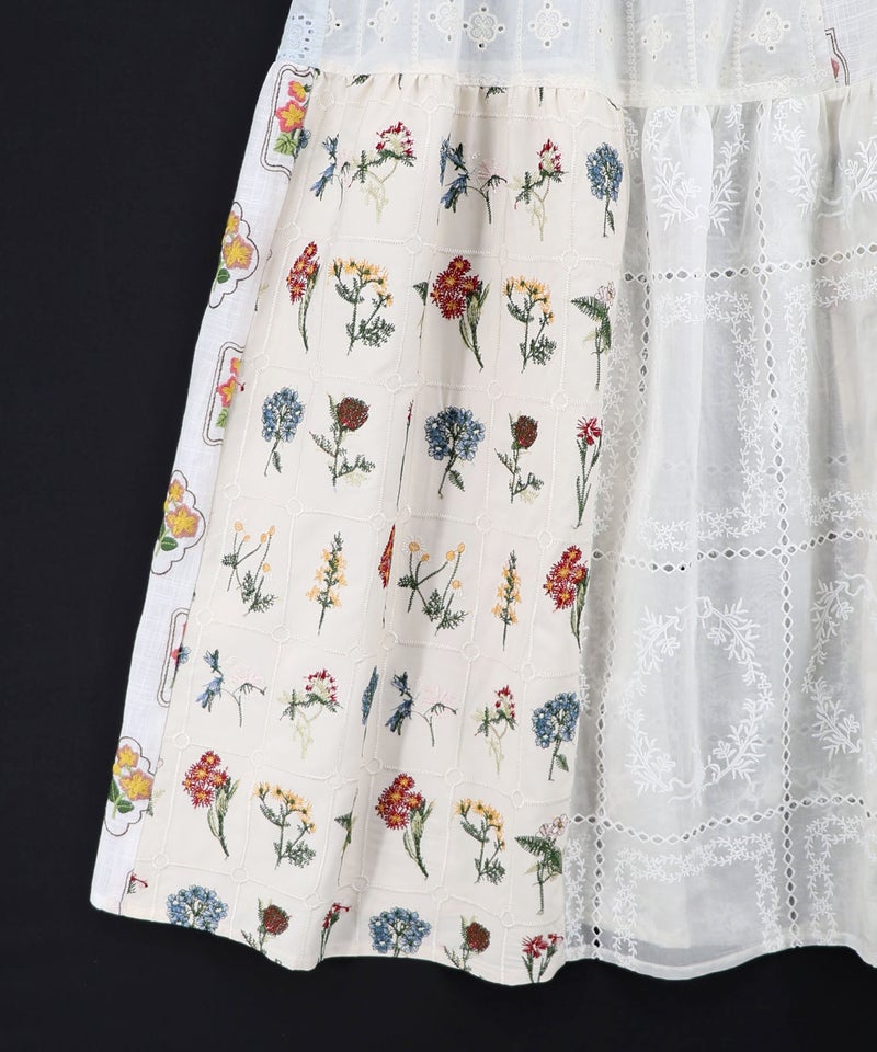 花刺繍×コットンレース×シアー 異素材キャミワンピース-15