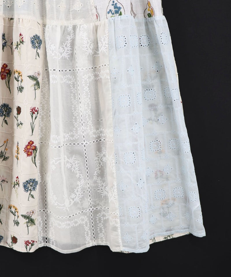 花刺繍×コットンレース×シアー 異素材キャミワンピース-16