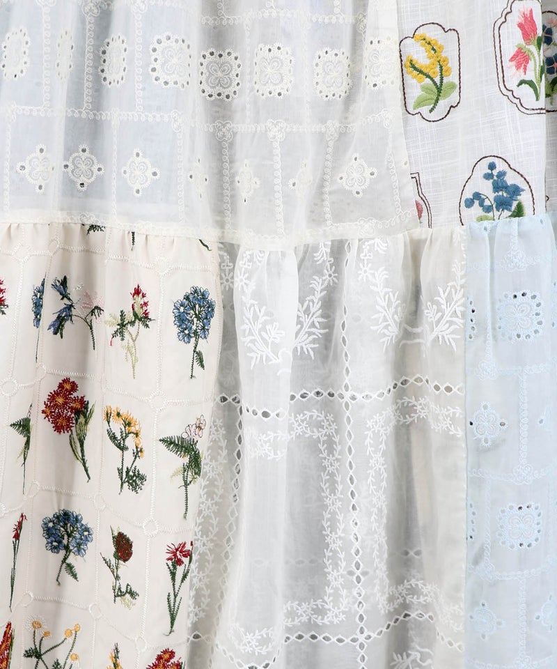 花刺繍×コットンレース×シアー 異素材キャミワンピース-17