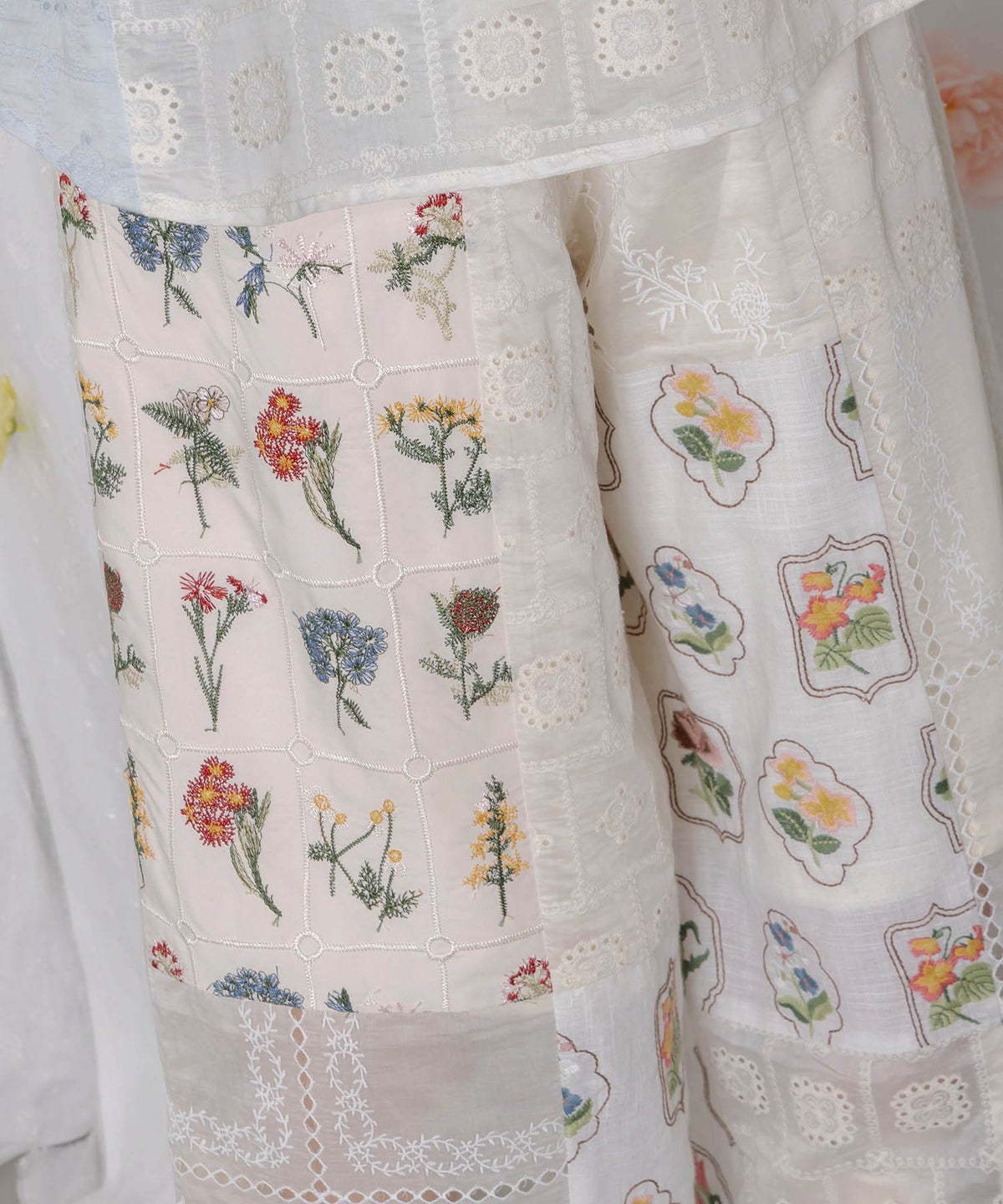 花刺繍×コットンレース×シアー 異素材パンツ-7