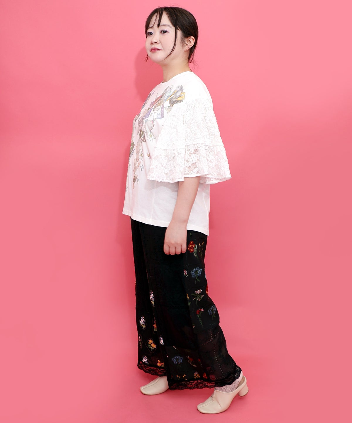 花刺繍×コットンレース×シアー 異素材パンツ-10
