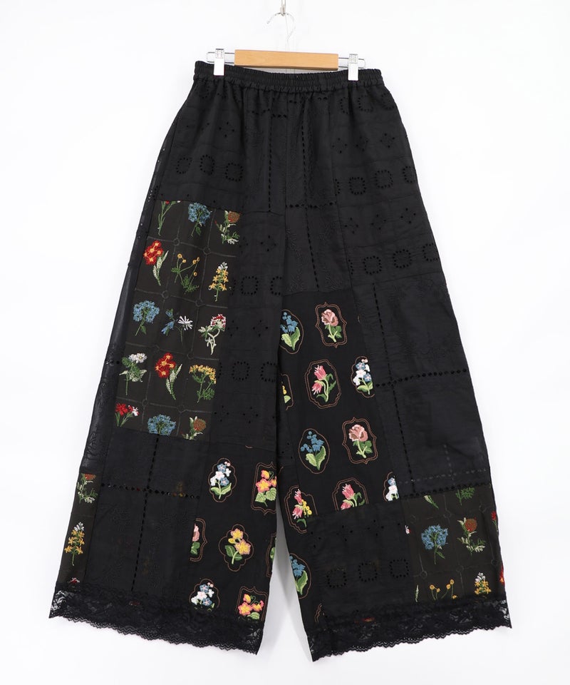 花刺繍×コットンレース×シアー 異素材パンツ-14