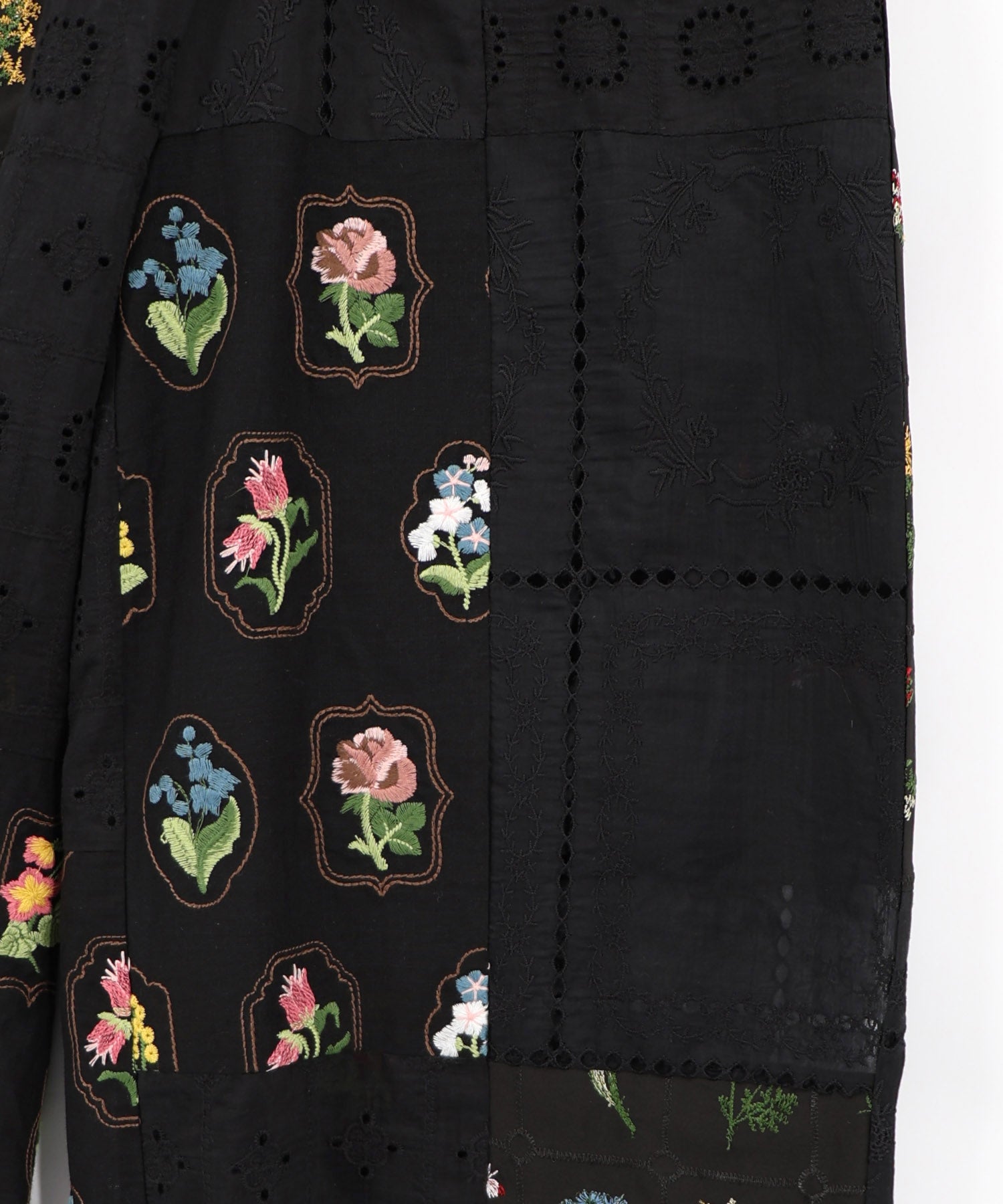 162602：花刺繍×コットンレース×シアー 異素材パンツの通販-ScoLar