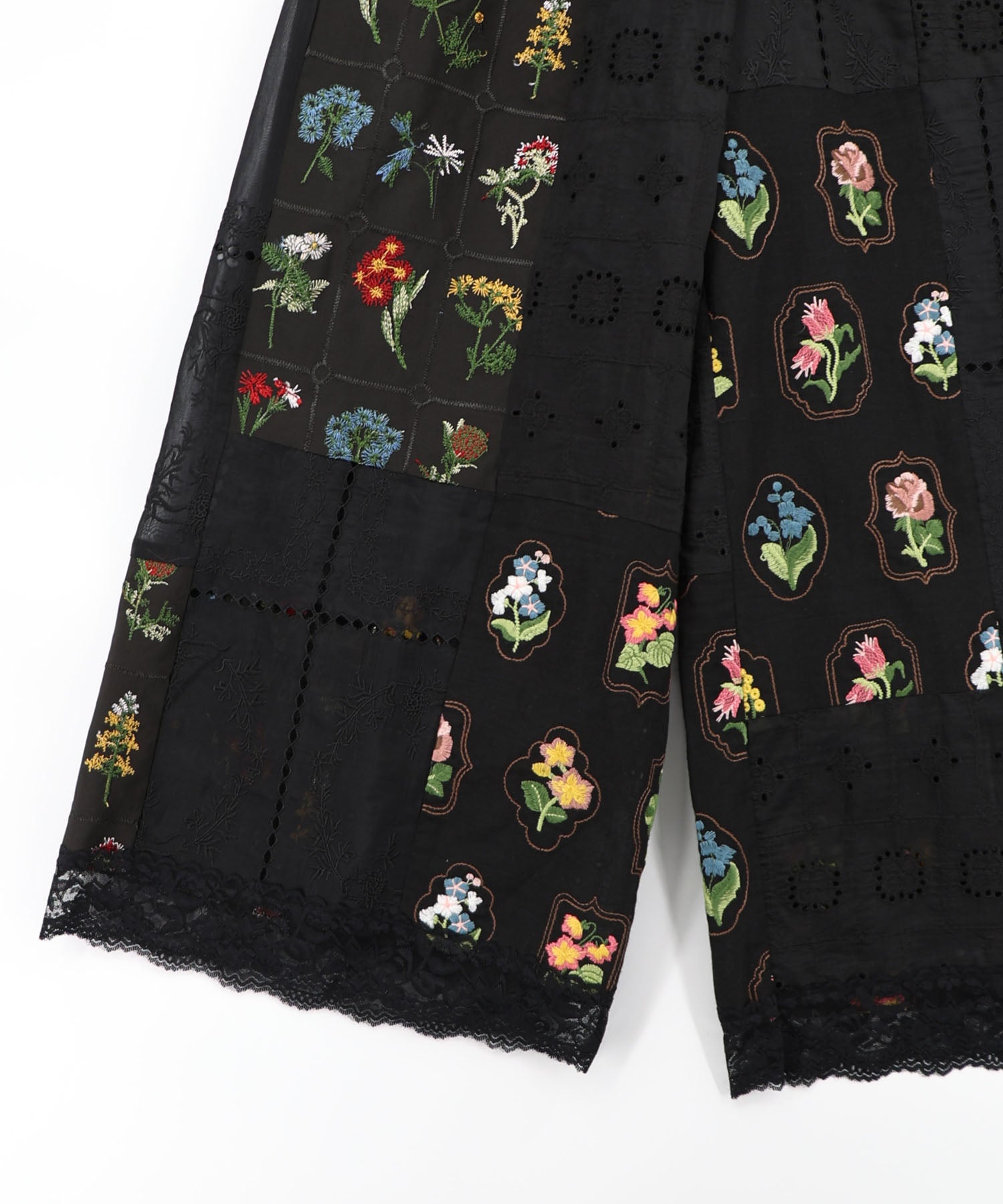162602：花刺繍×コットンレース×シアー 異素材パンツの通販-ScoLar