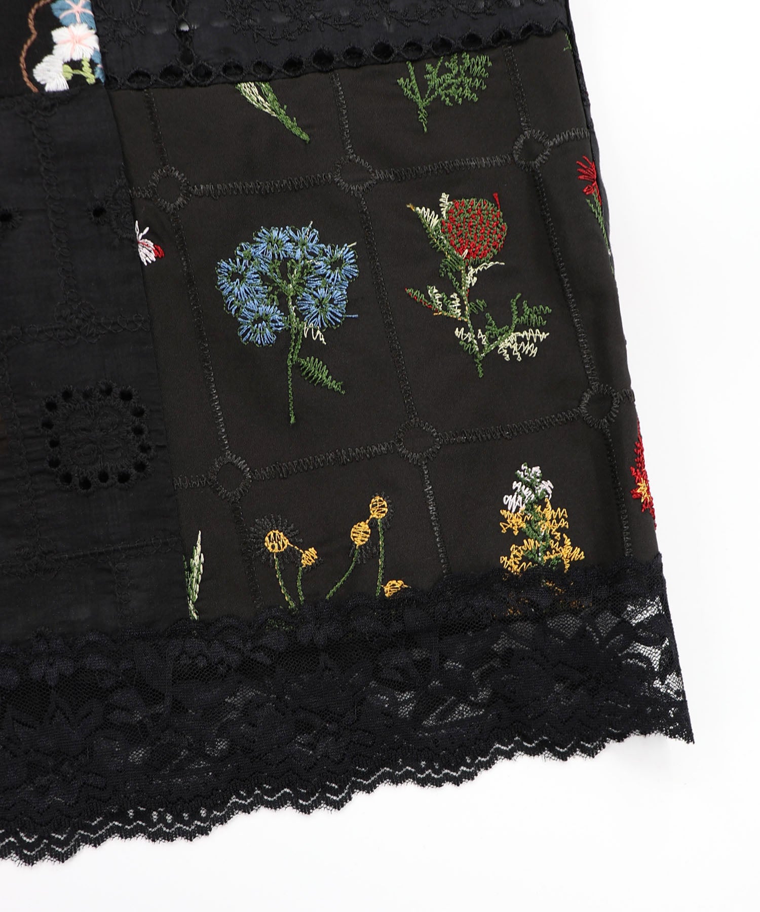 162602：花刺繍×コットンレース×シアー 異素材パンツの通販-ScoLar
