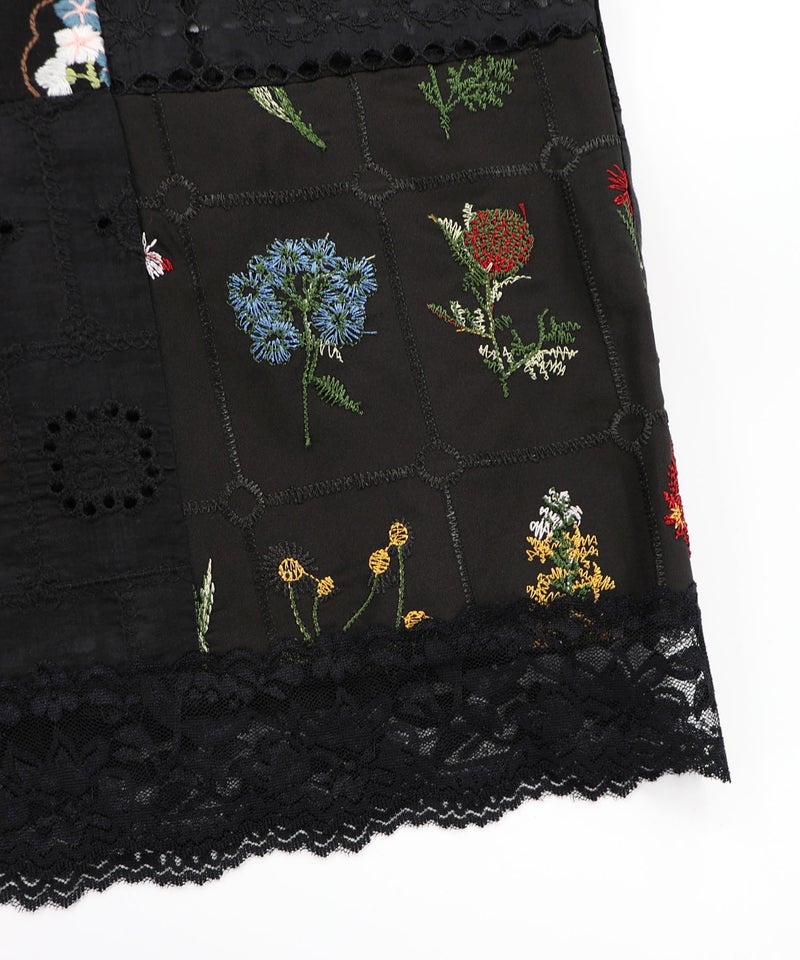 花刺繍×コットンレース×シアー 異素材パンツ-18